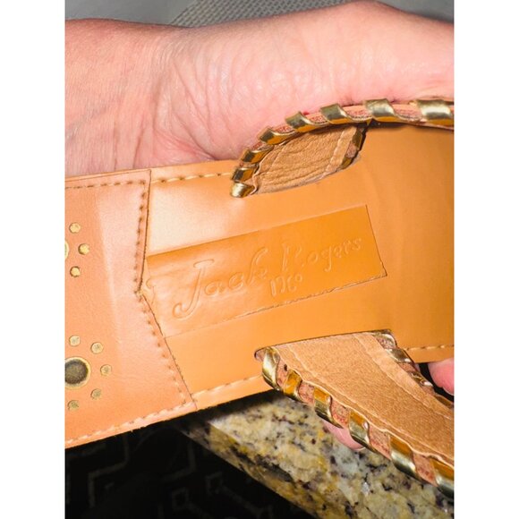 Jack Rogers Womens Leather Tan & Gold Embellished Sandals 8 boho cottage core - Picture 7 of 9